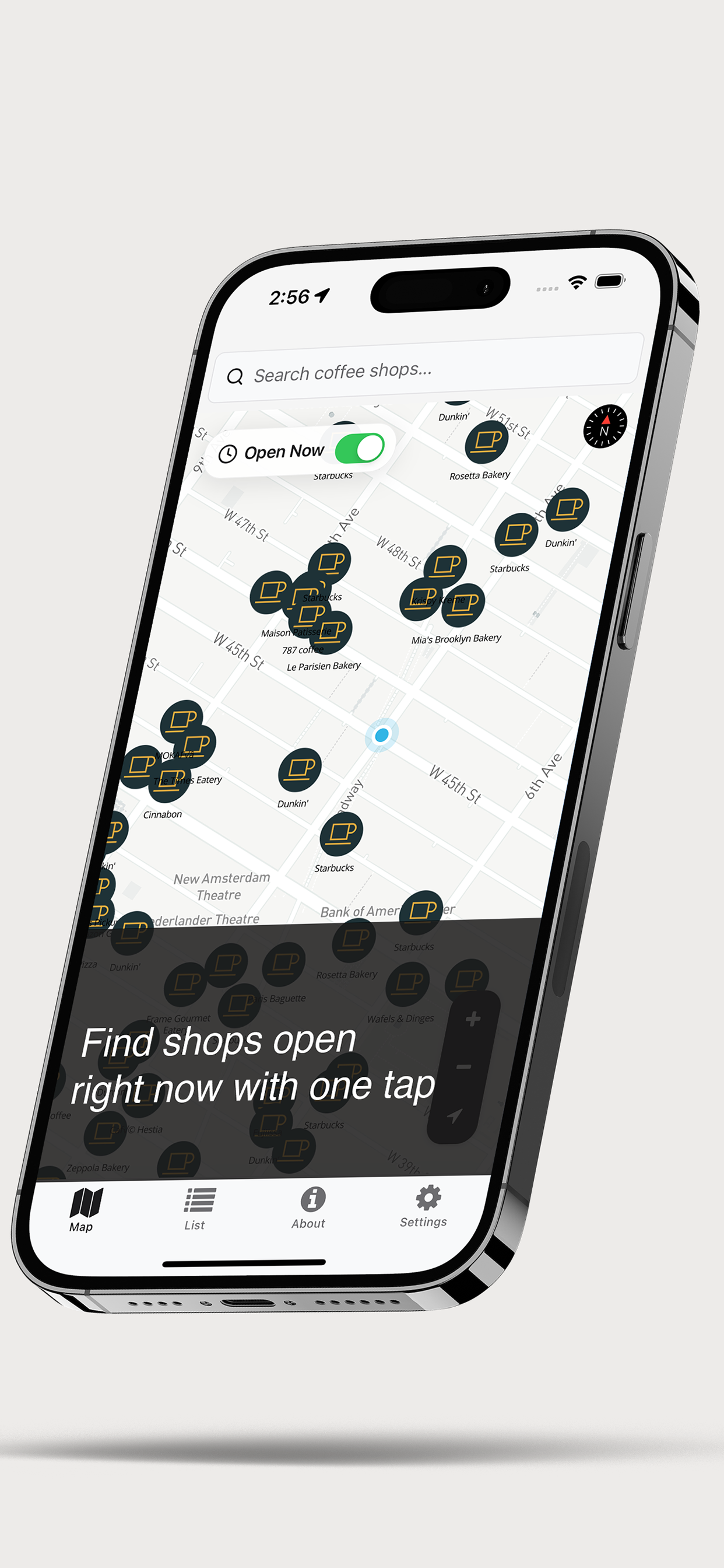 NYC Coffee shop detail popup with quick information