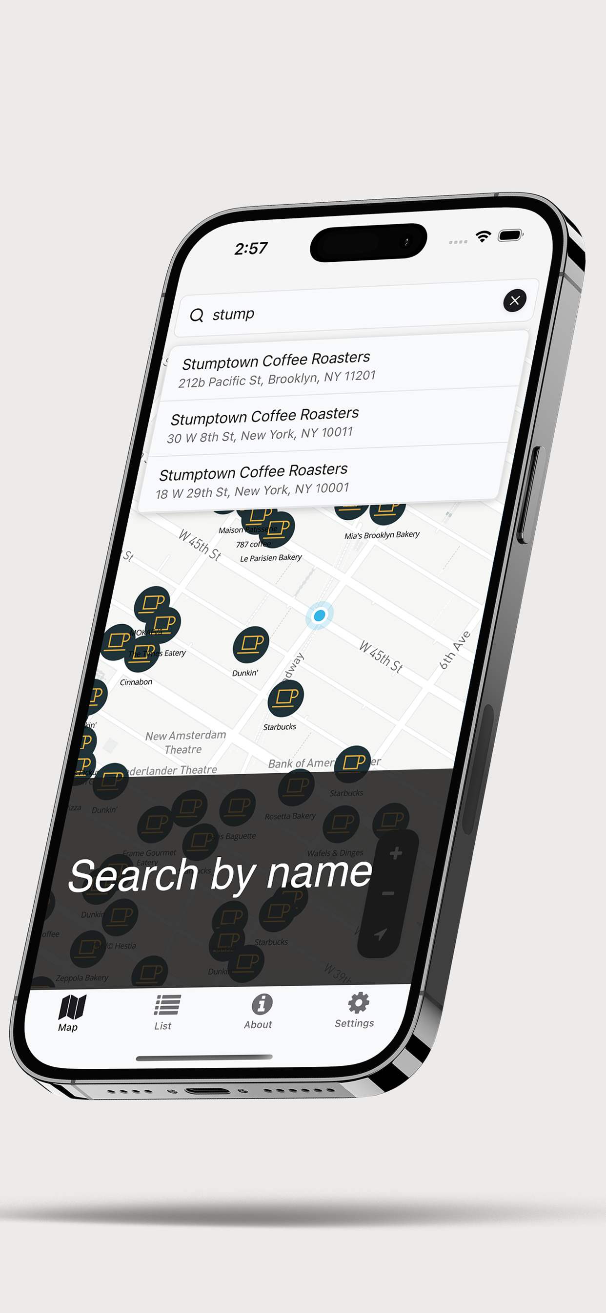 NYC Coffee full detail page with shop information