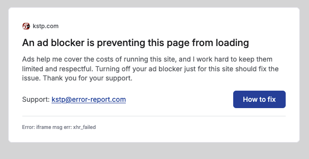 Ad blocker message from error-report.com