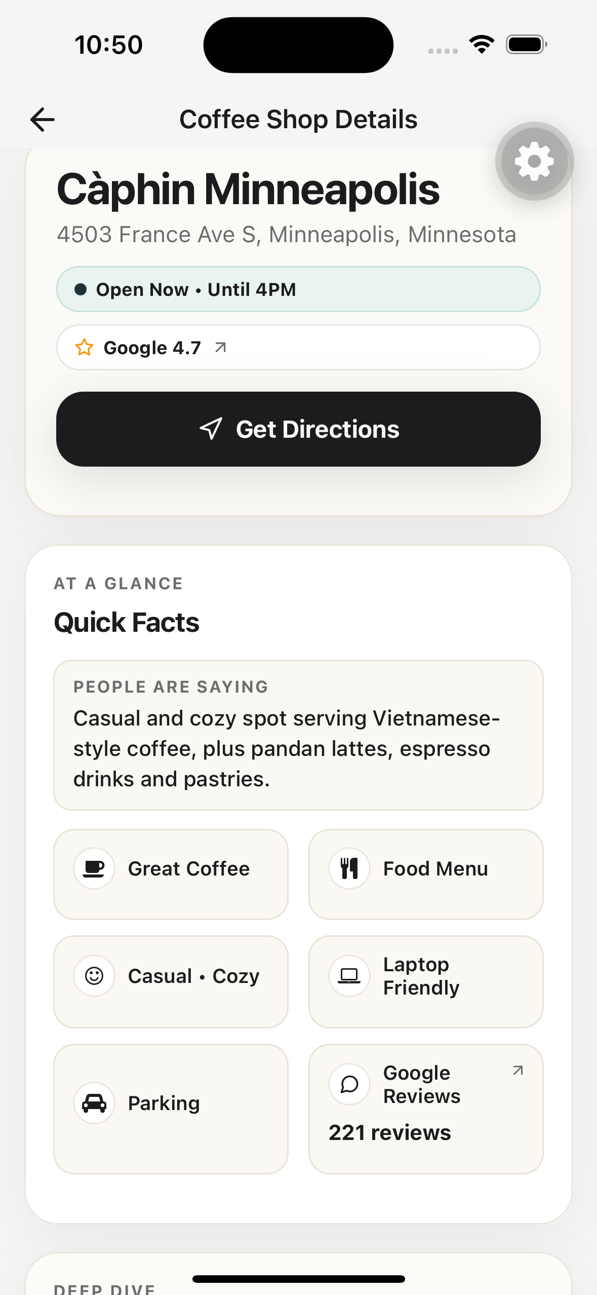 MN Coffee Map Details Screen